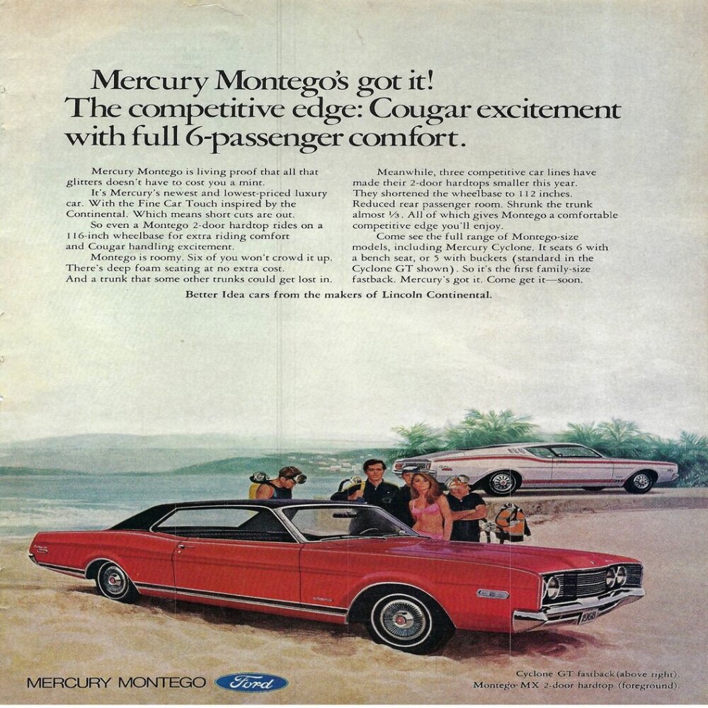 1967 Mercury Montego MX Hardtop The Competitive Edge Vintage Print Ad/Poster